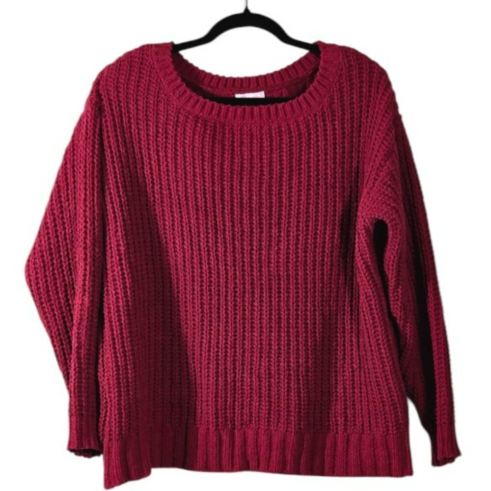 Pink Lily Size Small Women's Sweater Pull Over Crew Neck Cranberry